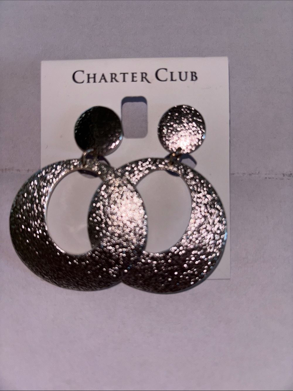 Charter Club Silver Hammered Double Hoop Drop Earrings
